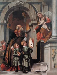 Der heilige Nikolaus von Bari stellt die Rovelli-Schüler der Madonna und dem Kind vor